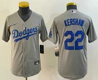 Youth Los Angeles Dodgers #22 Clayton Kershaw Gray Stitched Cool Base Nike Jersey->->MLB Jersey